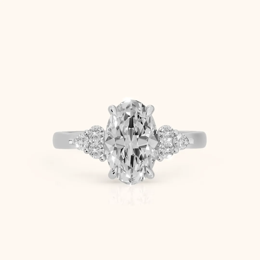 Anya Sidestone Cluster Oval Diamond Ring in Silver — view 2