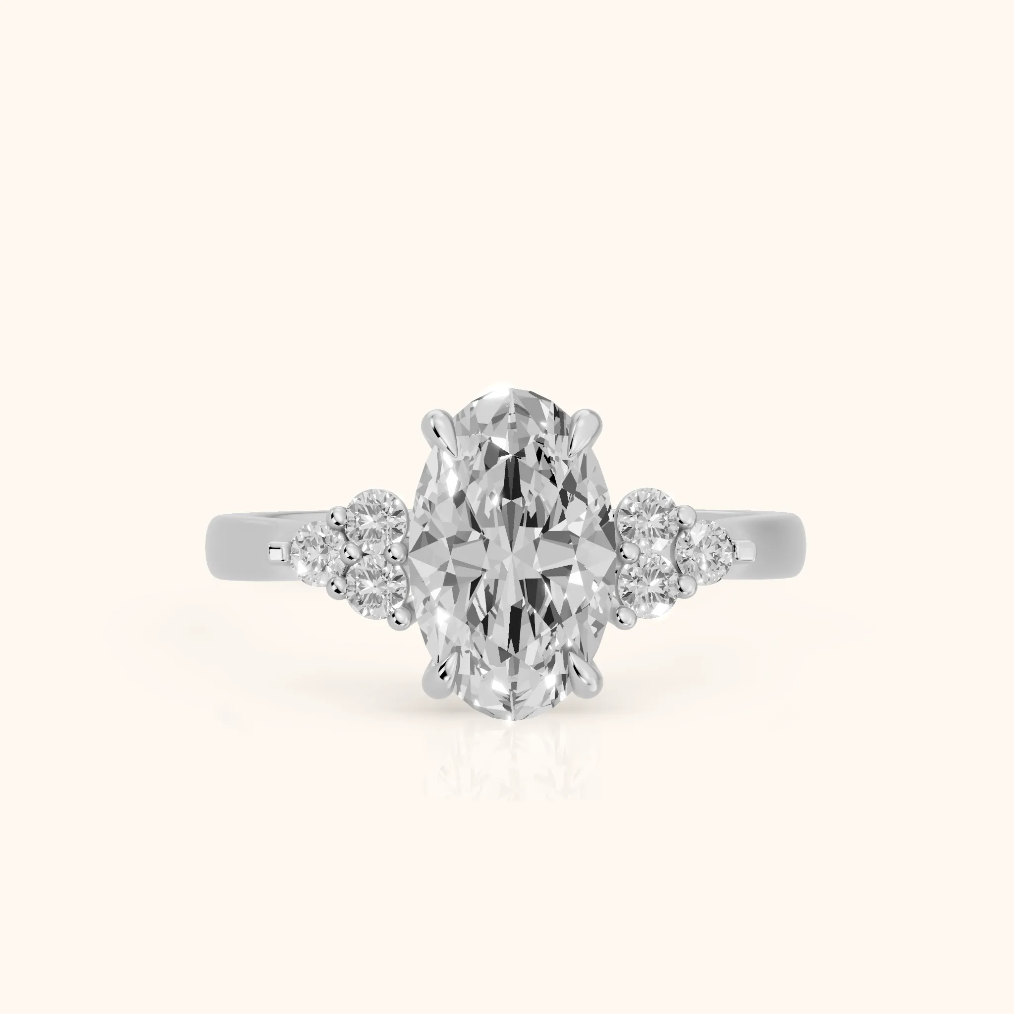 Anya Sidestone Cluster Oval Diamond Ring in Silver — view 1