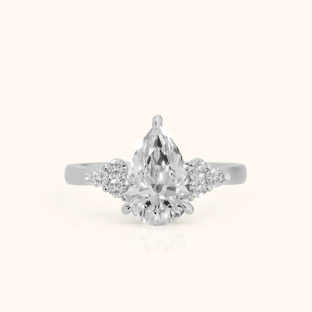Anya Sidestone Cluster Pear Diamond Ring in Silver — view 2
