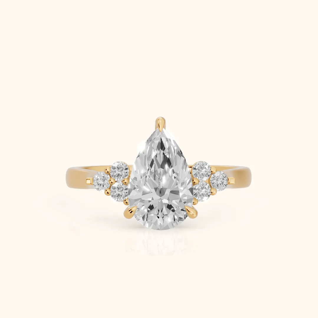 Anya Sidestone Cluster Pear Diamond Ring in Yellow Gold — view 2