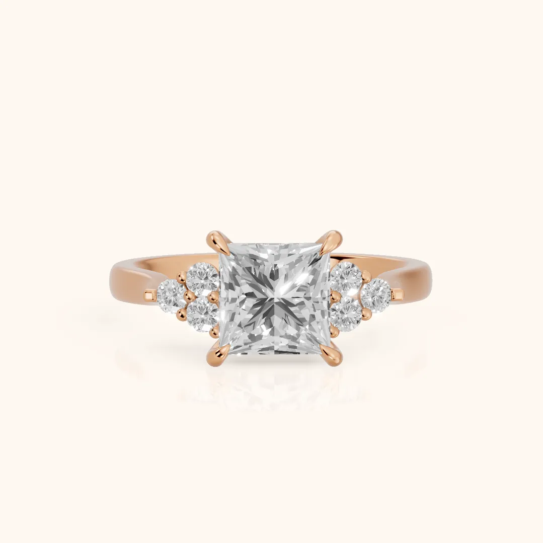 Anya Sidestone Cluster Princess Diamond Ring in Rose Gold — view 2