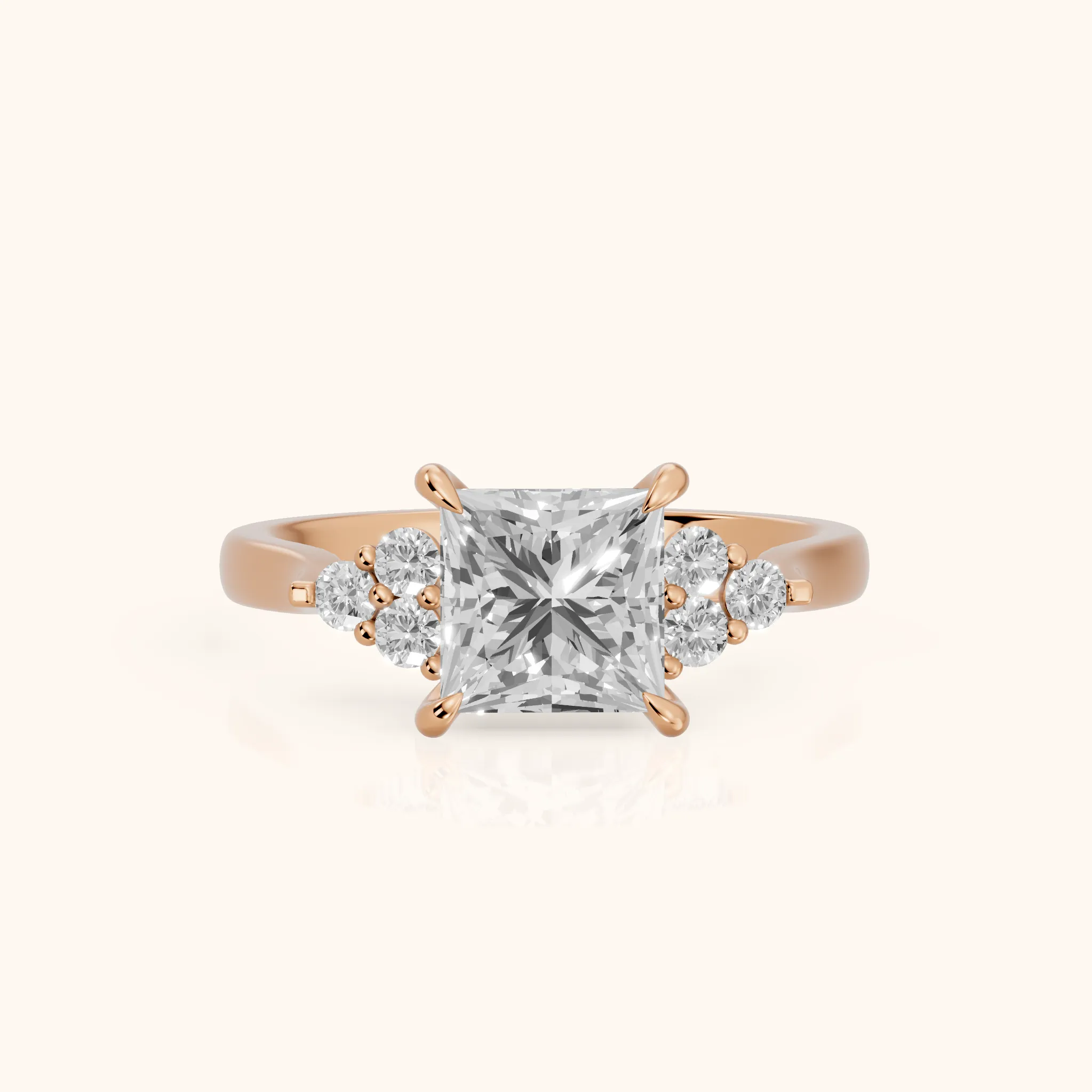 Anya Sidestone Cluster Princess Diamond Ring in Rose Gold — view 1