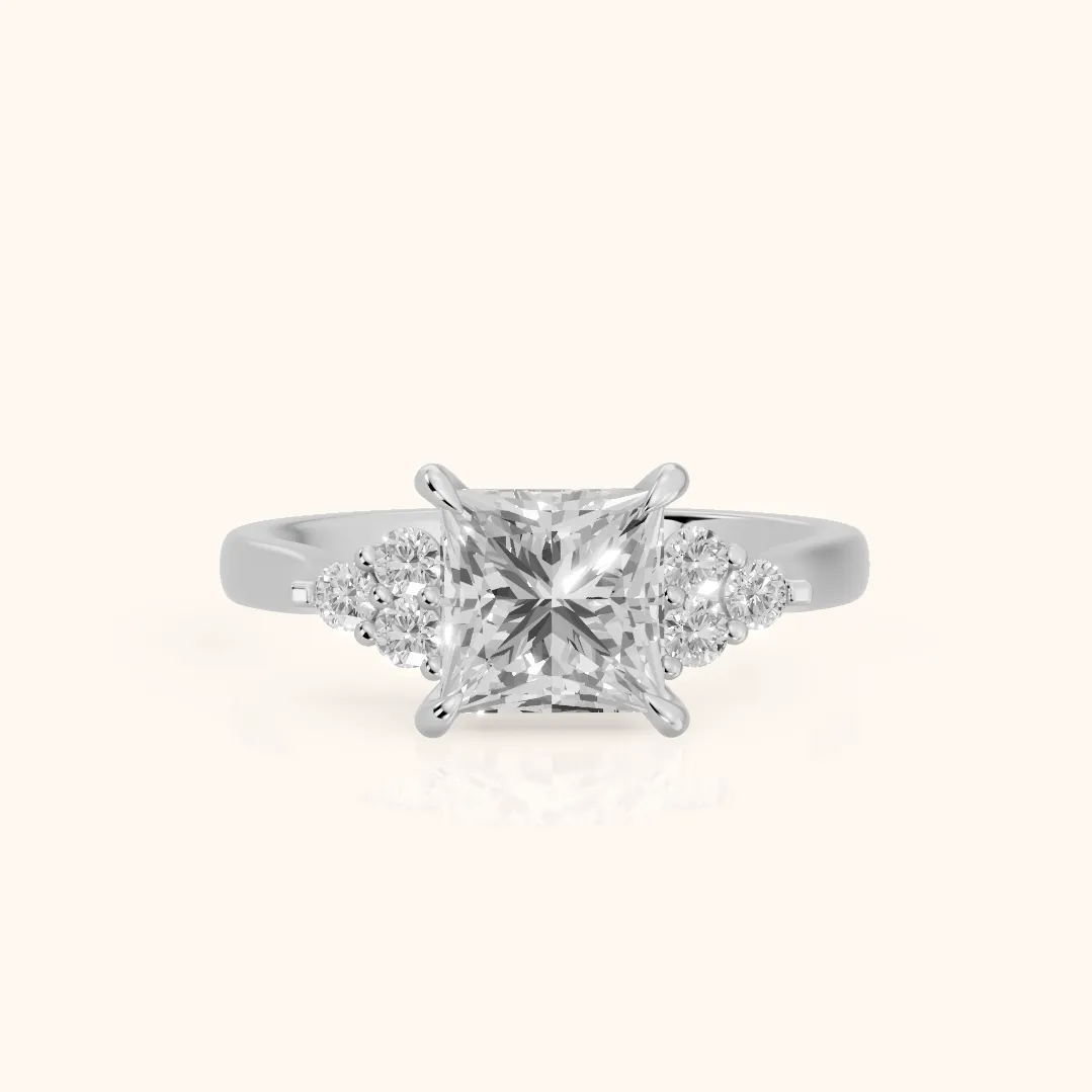 Anya Sidestone Cluster Princess Diamond Ring in Silver — view 2