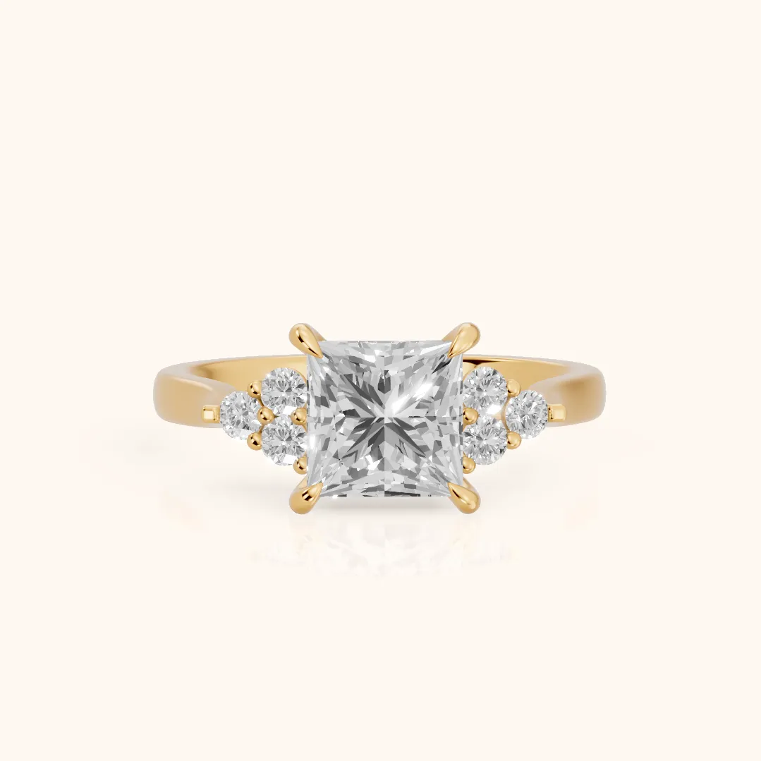 Anya Sidestone Cluster Princess Diamond Ring in Yellow Gold — view 2