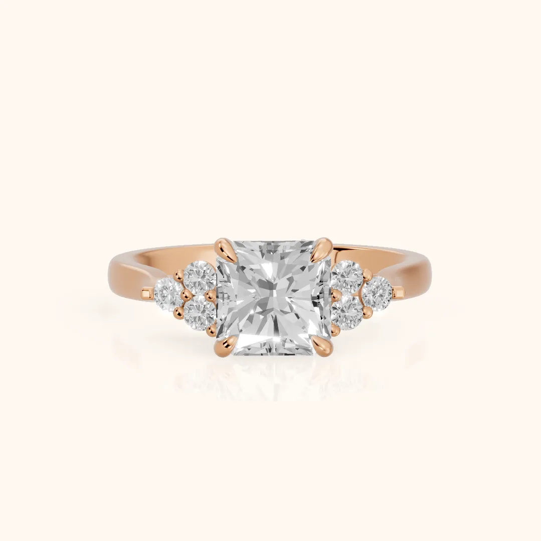 Anya Sidestone Cluster Radiant Diamond Ring in Rose Gold — view 2