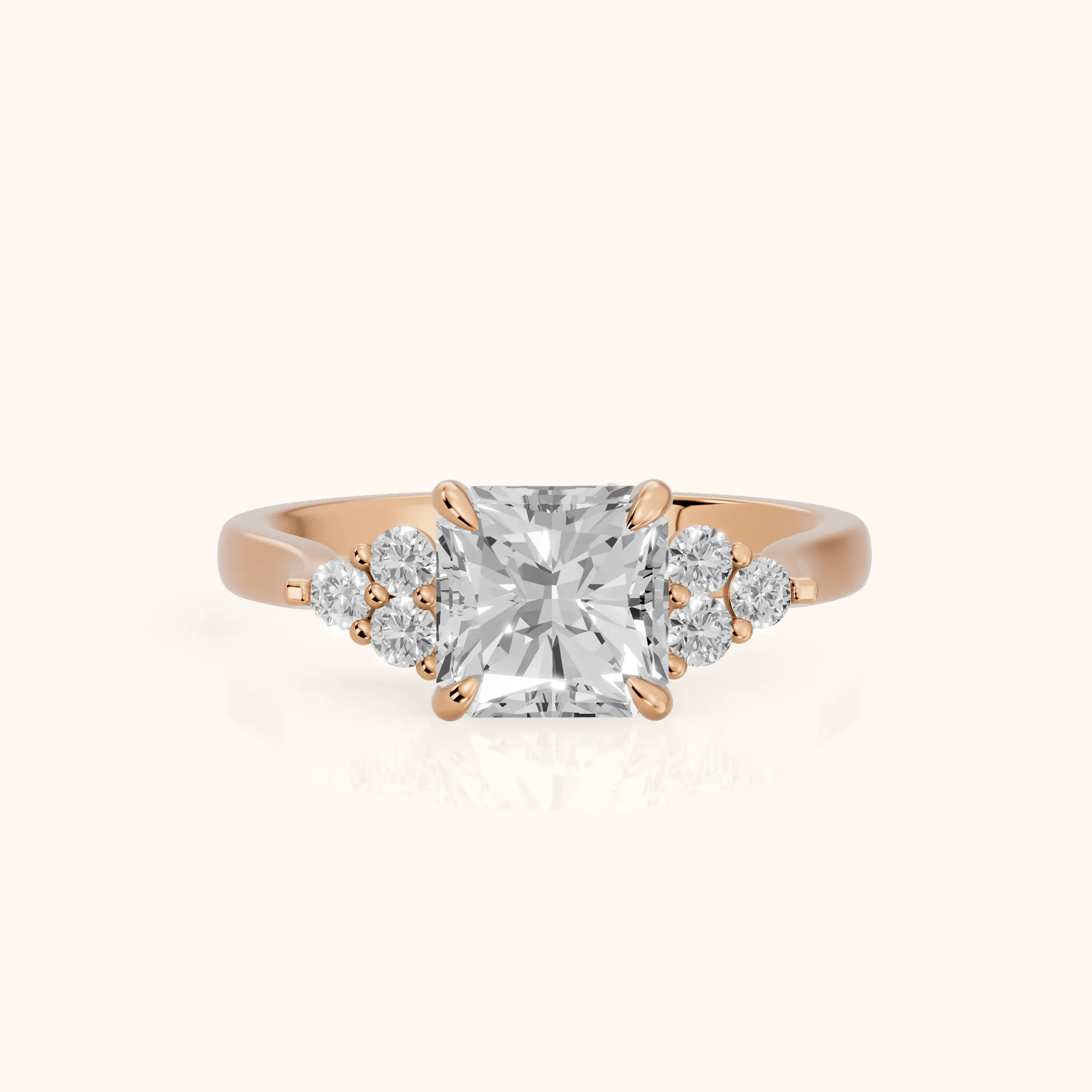 Anya Sidestone Cluster Radiant Diamond Ring in Rose Gold — view 1