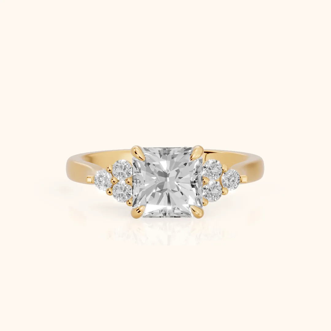 Anya Sidestone Cluster Radiant Diamond Ring in Yellow Gold — view 2
