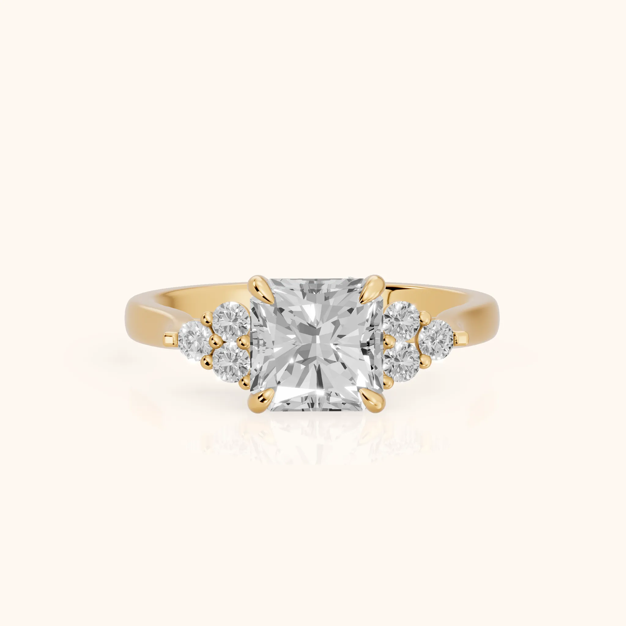 Anya Sidestone Cluster Radiant Diamond Ring in Yellow Gold — view 1