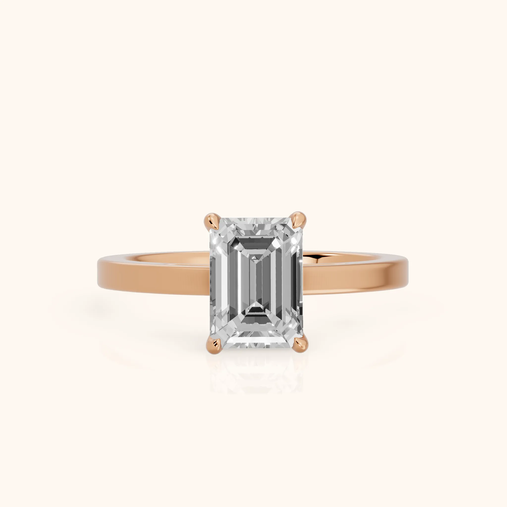 Kaia Solitaire Emerald Diamond Ring in Rose Gold — view 1