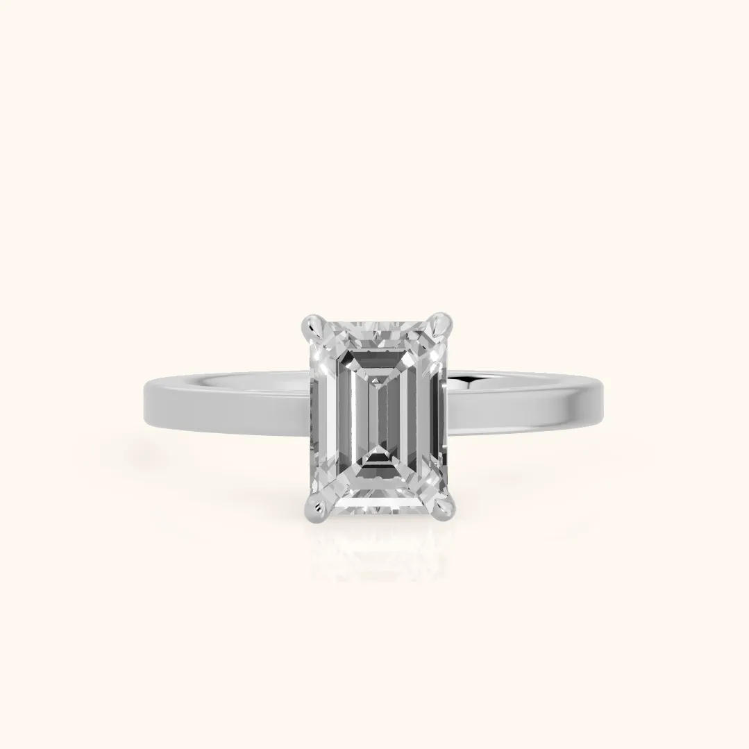 Kaia Solitaire Emerald Diamond Ring in Silver — view 2