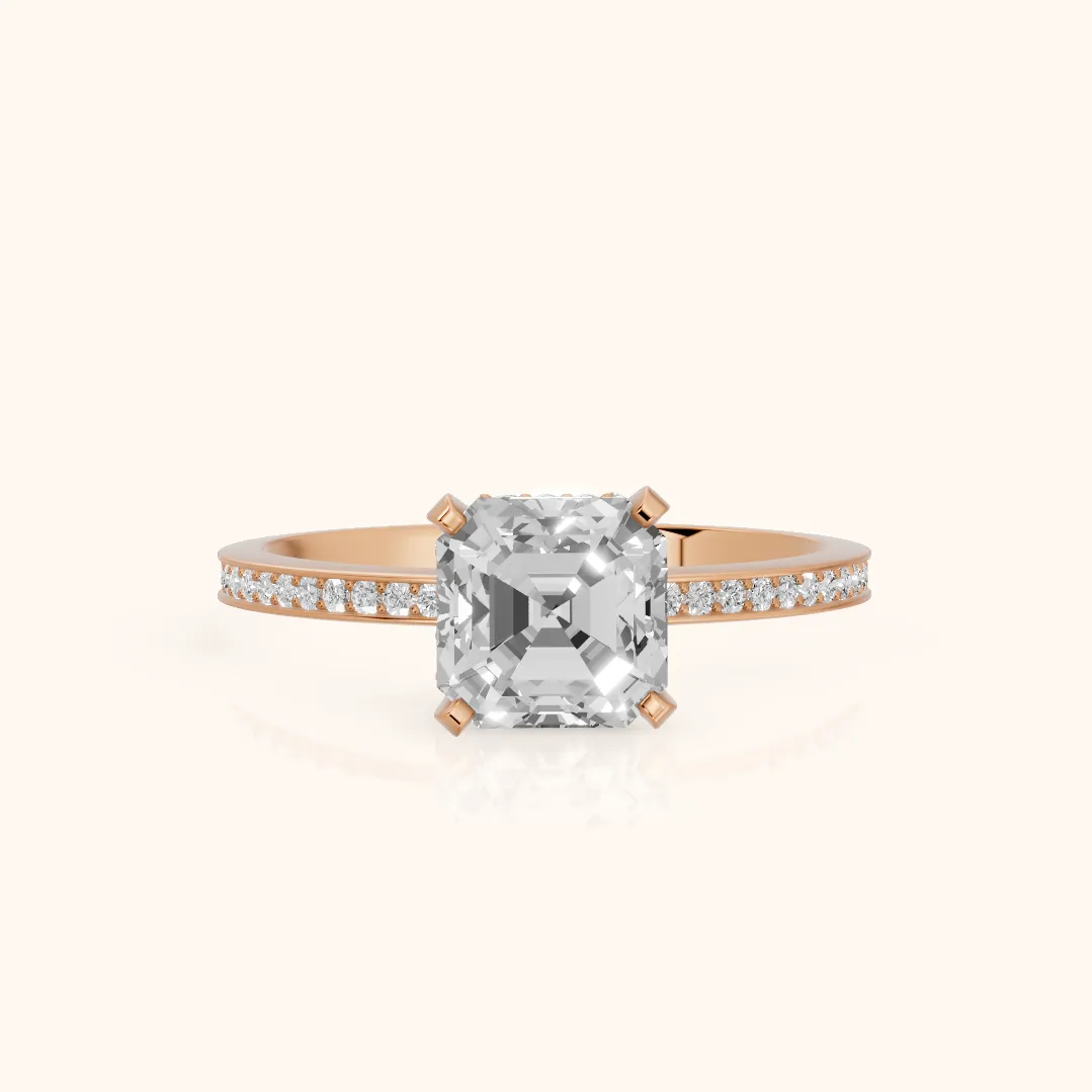 Naia Hidden Halo Asscher Diamond Ring in Rose Gold — view 2