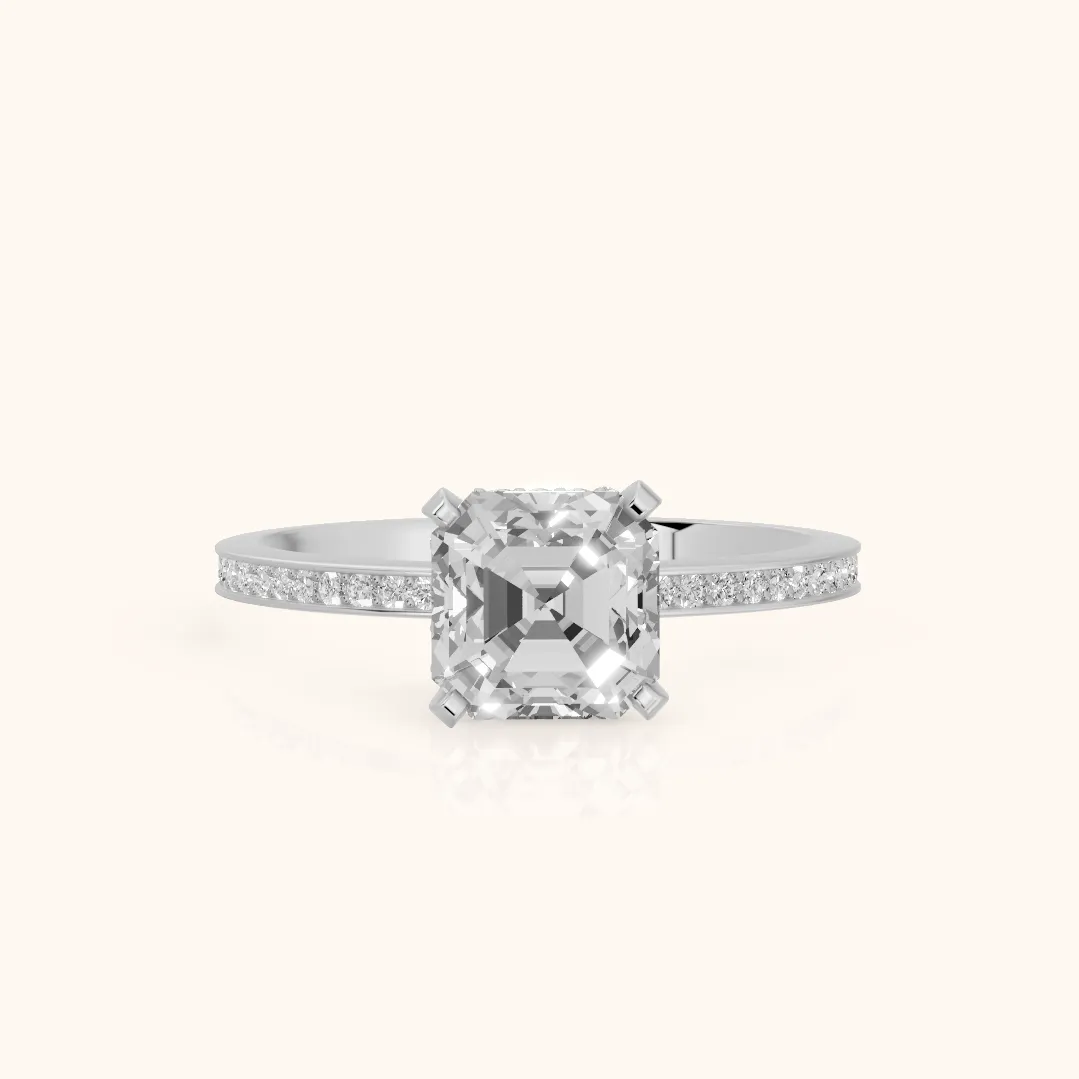 Naia Hidden Halo Asscher Diamond Ring in Silver — view 2