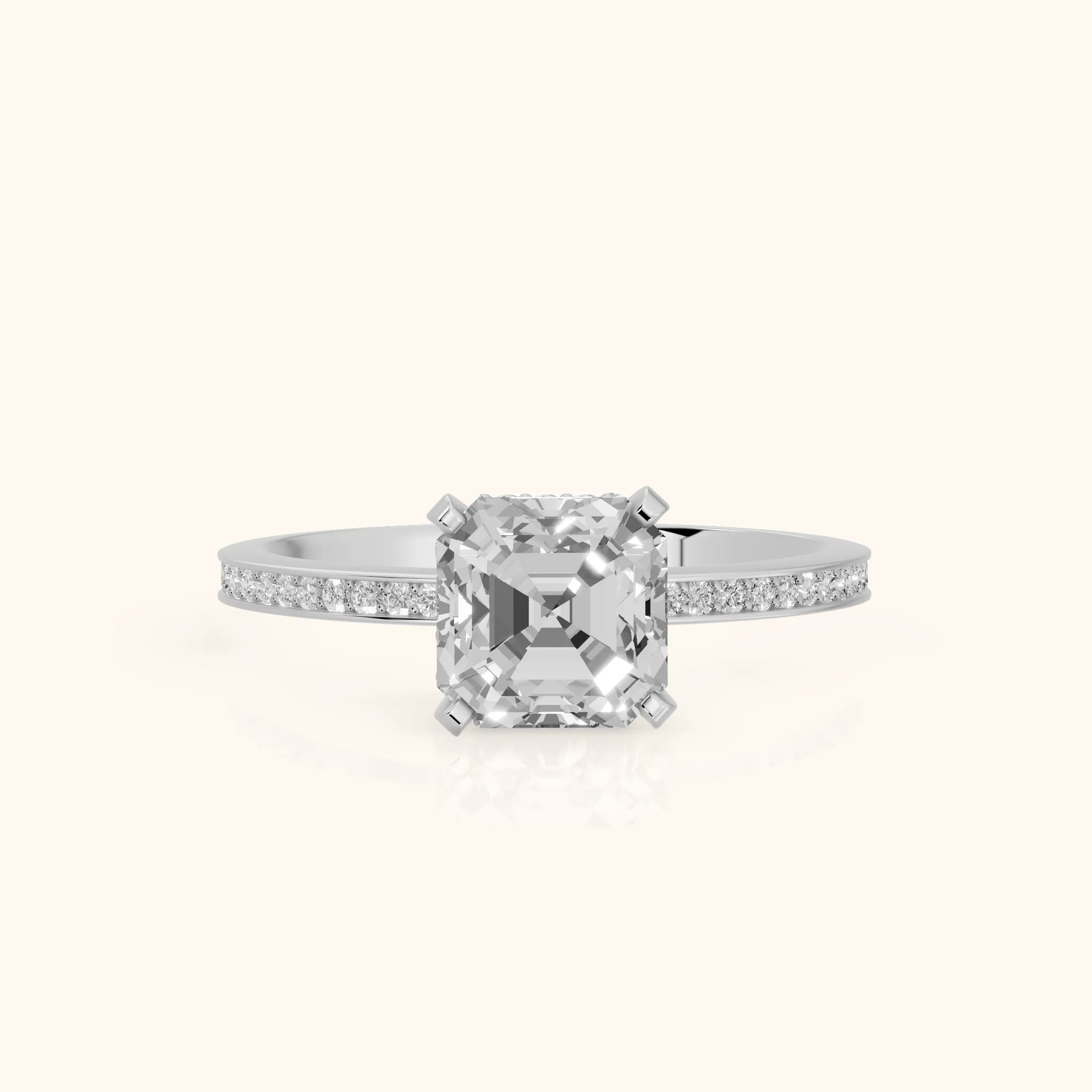 Naia Hidden Halo Asscher Diamond Ring in Silver — view 1