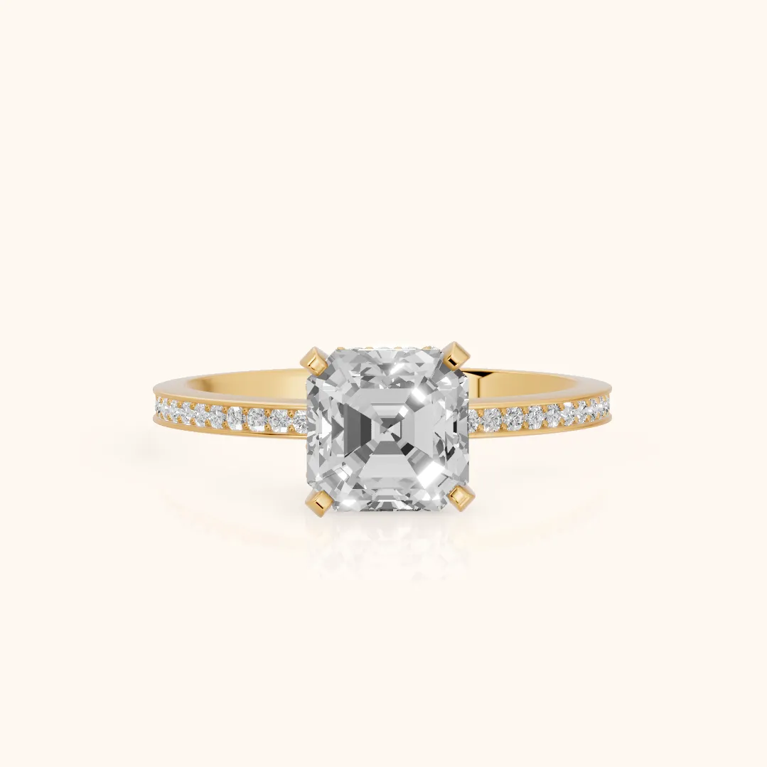 Naia Hidden Halo Asscher Diamond Ring in Yellow Gold — view 2