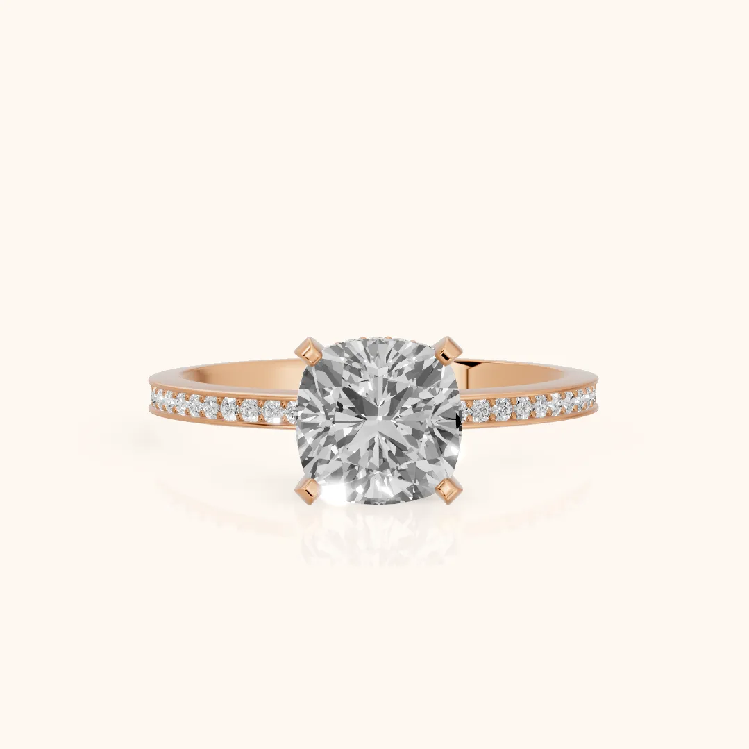 Naia Hidden Halo Cushion Diamond Ring in Rose Gold — view 2