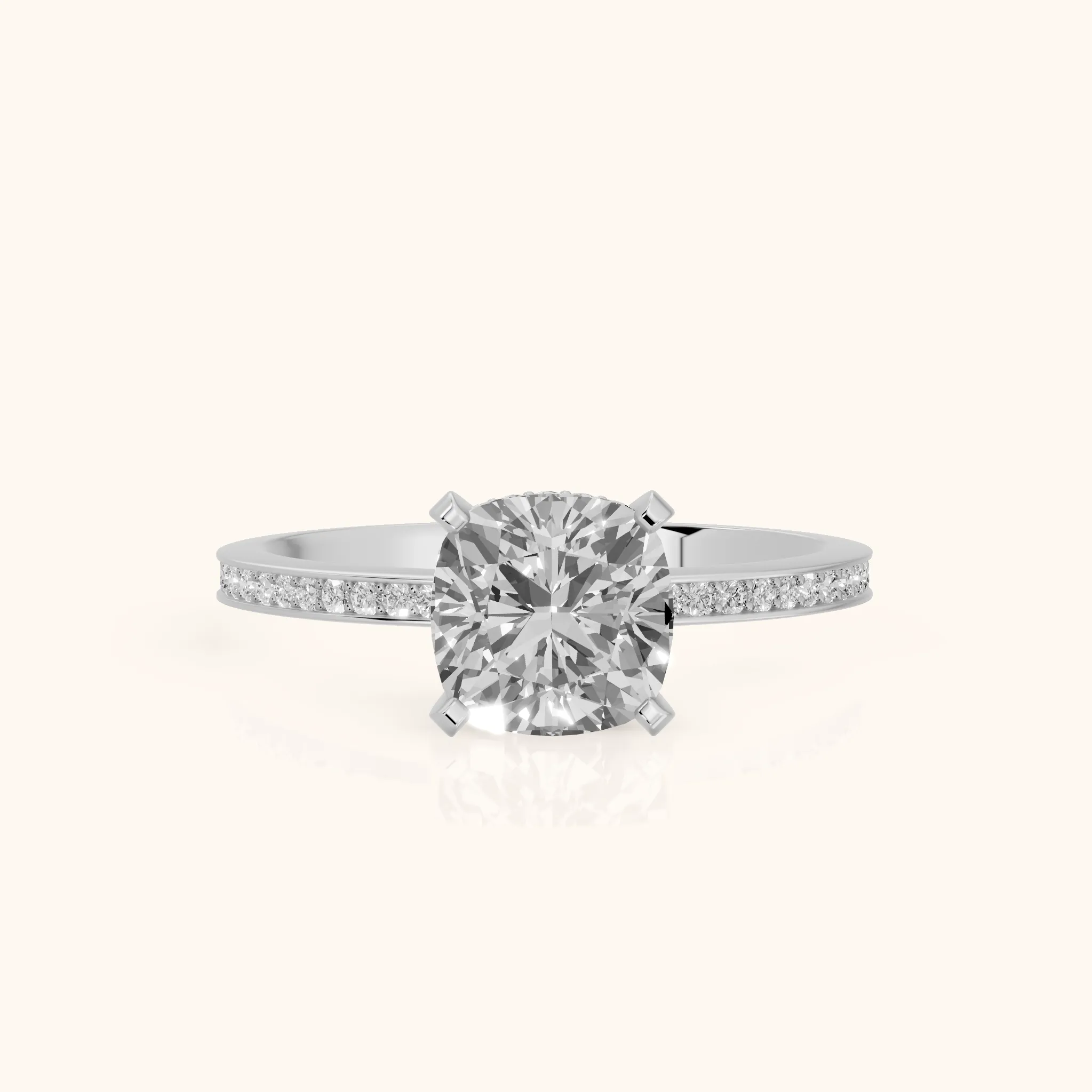 Naia Hidden Halo Cushion Diamond Ring in Platinum — view 1