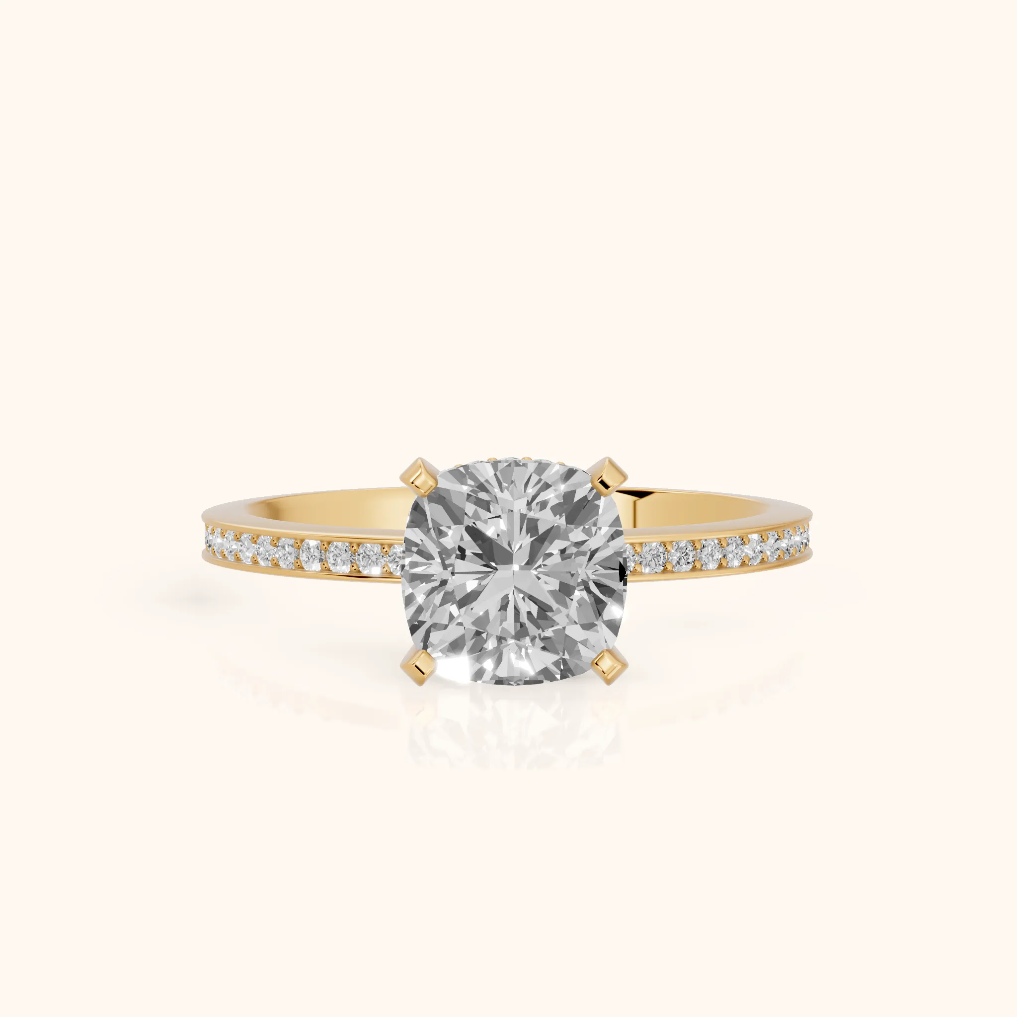 Naia Hidden Halo Cushion Diamond Ring in Yellow Gold — view 1