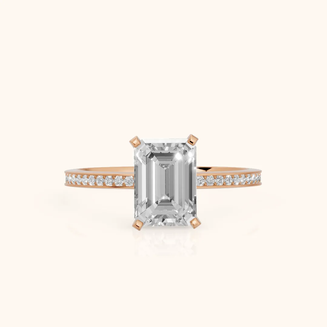 Naia Hidden Halo Emerald Diamond Ring in Rose Gold — view 2