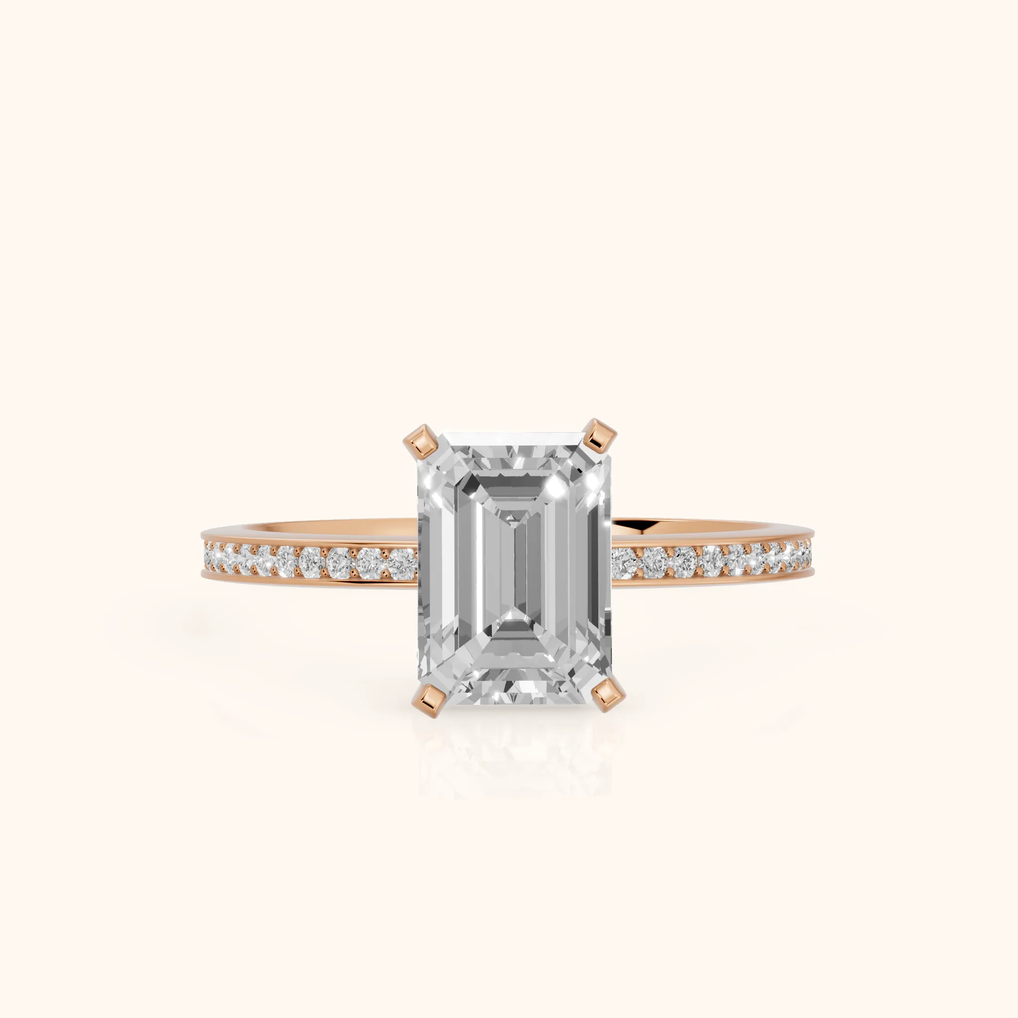 Naia Hidden Halo Emerald Diamond Ring in Rose Gold — view 1