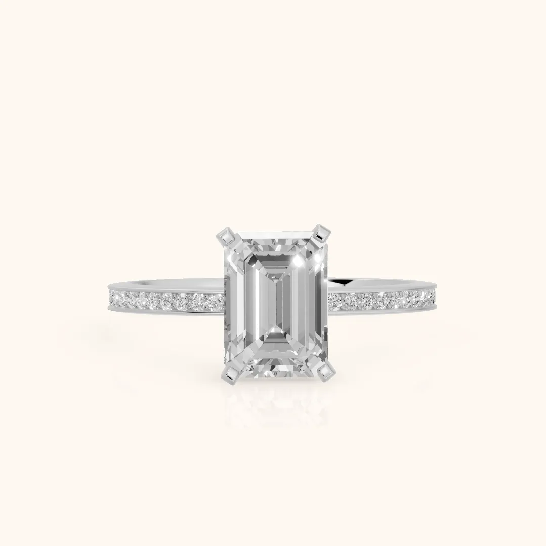 Naia Hidden Halo Emerald Diamond Ring in Silver — view 2