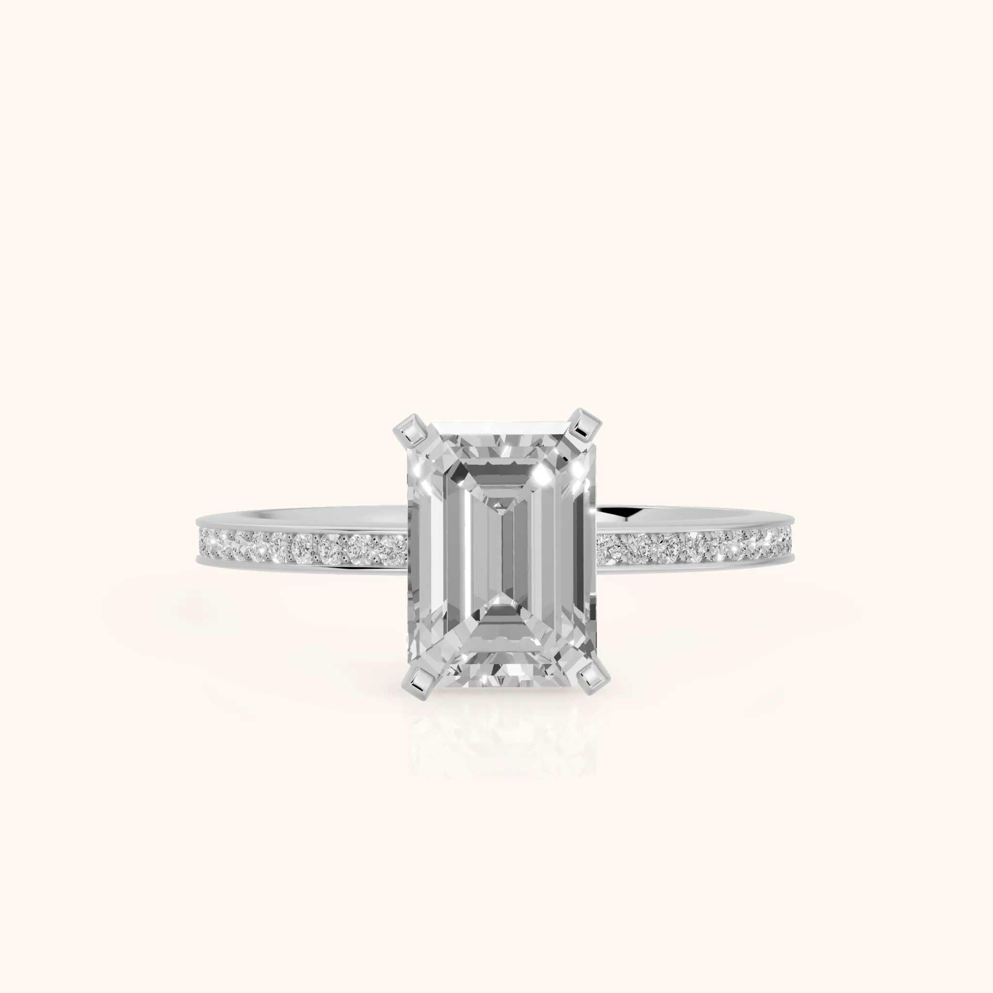 Naia Hidden Halo Emerald Diamond Ring in Silver — view 1