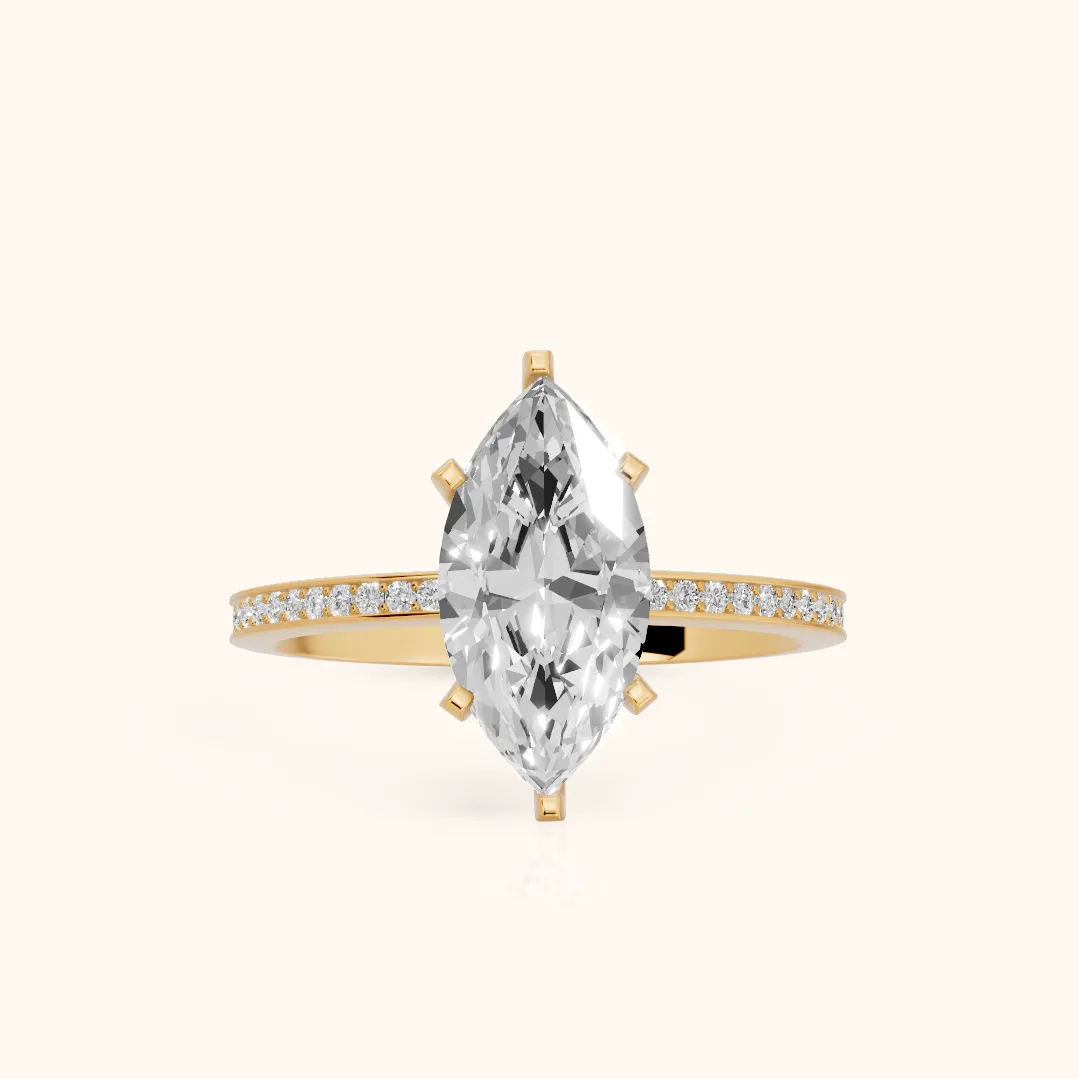 Naia Hidden Halo Marquise Diamond Ring in Yellow Gold — view 2
