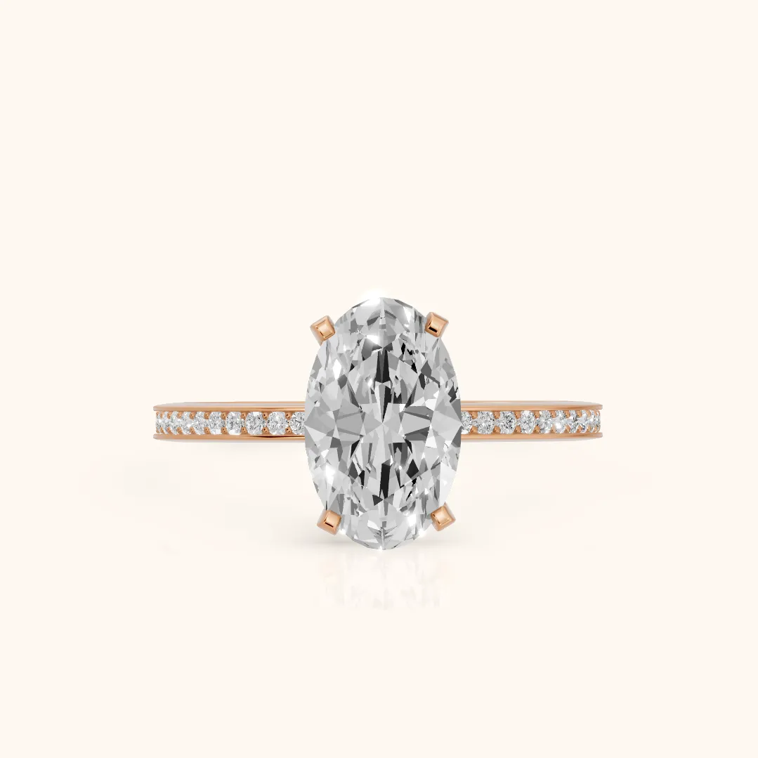 Naia Hidden Halo Oval Diamond Ring in Rose Gold — view 2