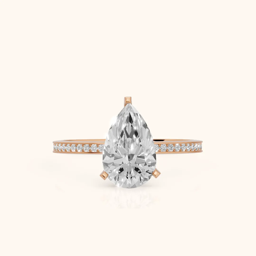 Naia Hidden Halo Pear Diamond Engagement Ring in Rose Gold — view 2