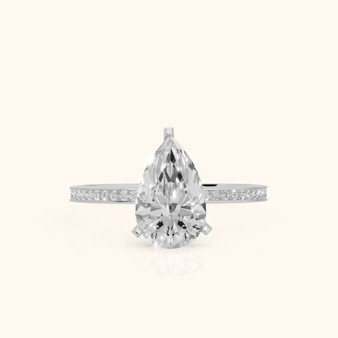 Naia Hidden Halo Pear Diamond Engagement Ring in Silver — view 2