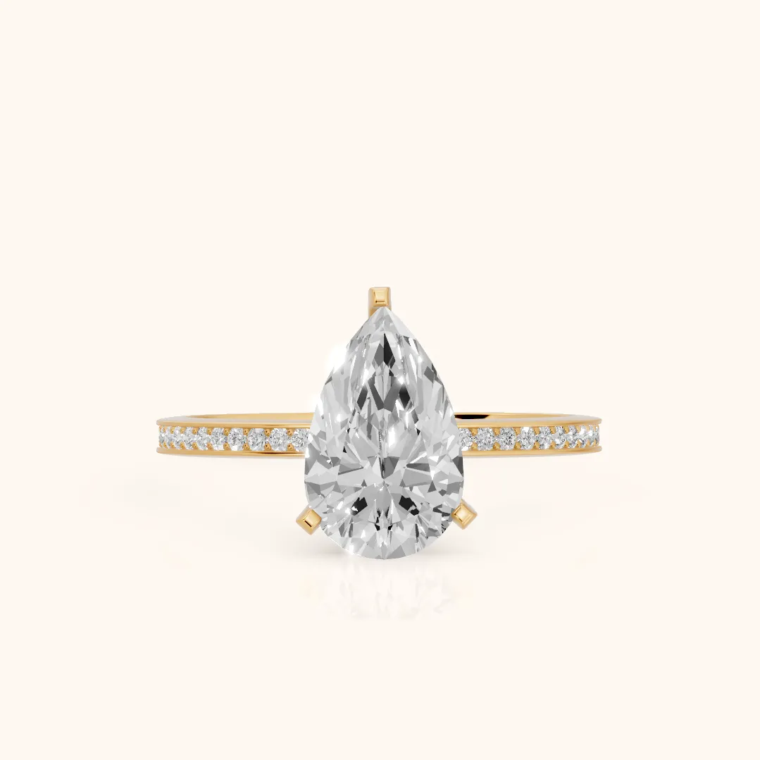 Naia Hidden Halo Pear Diamond Engagement Ring in Yellow Gold — view 2