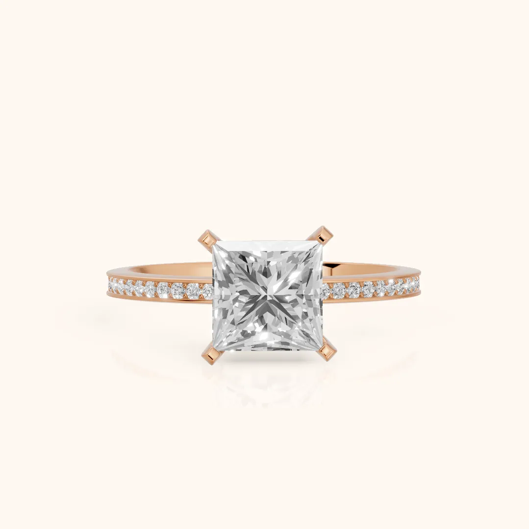 Naia Hidden Halo Princess Diamond Engagement Ring in Rose Gold — view 2