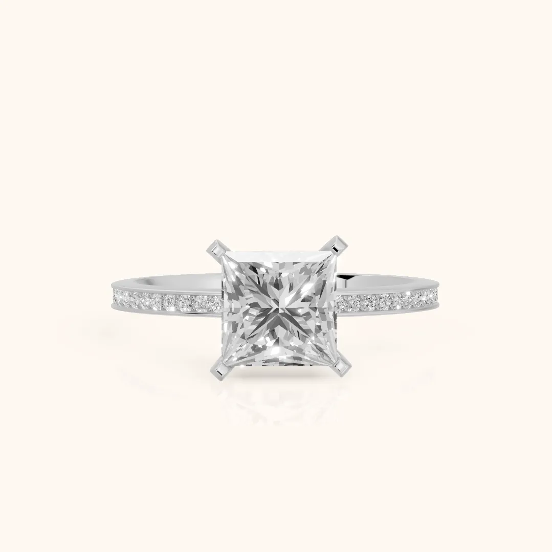 Naia Hidden Halo Princess Diamond Engagement Ring in Silver — view 2