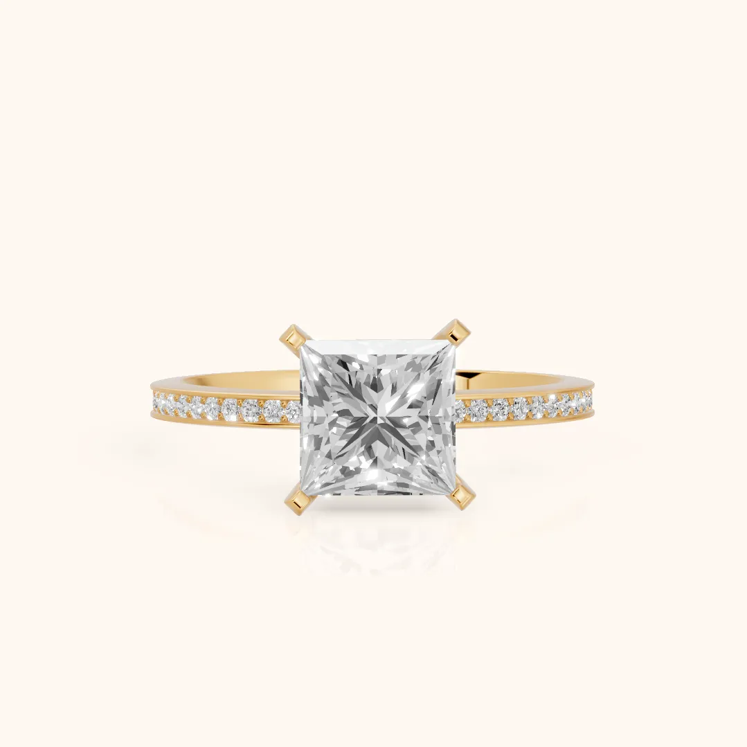 Naia Hidden Halo Princess Diamond Engagement Ring in Yellow Gold — view 2