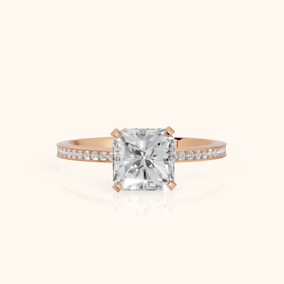 Naia Hidden Halo Radiant Diamond Engagement Ring in Rose Gold — view 2