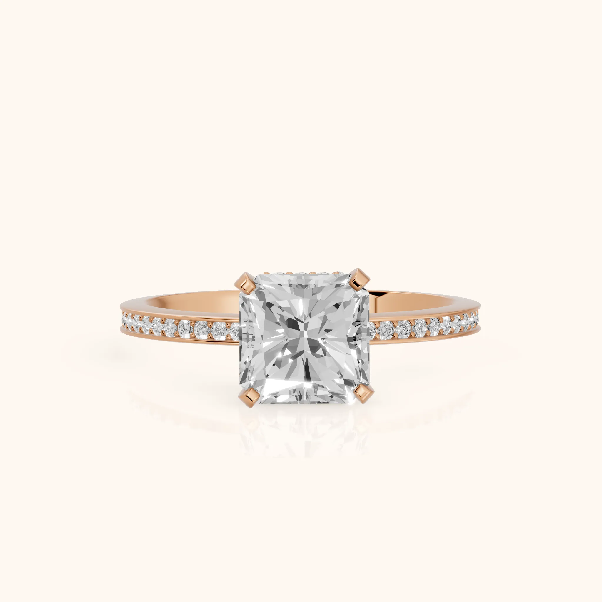 Naia Hidden Halo Radiant Diamond Engagement Ring in Rose Gold — view 1