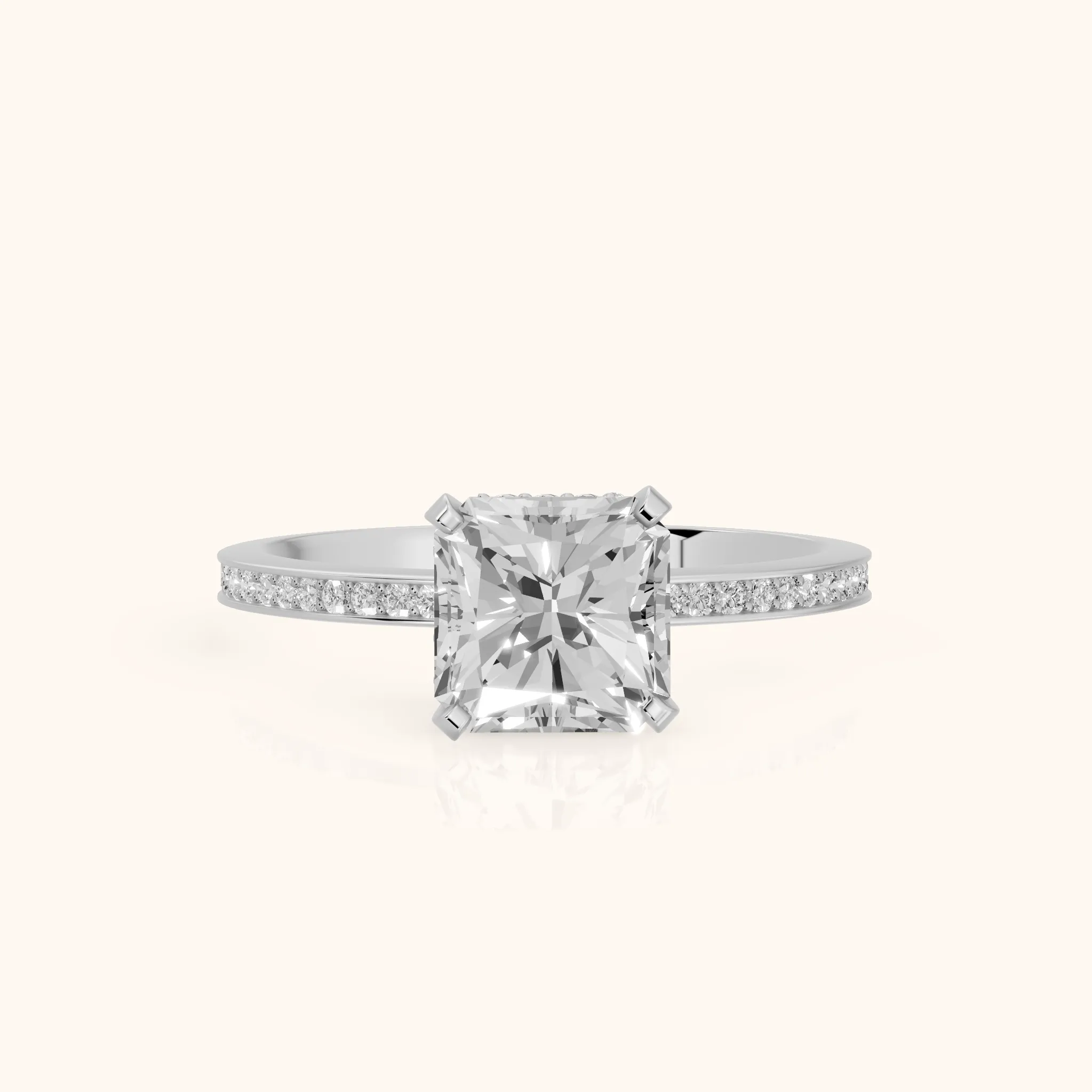 Naia Hidden Halo Radiant Diamond Engagement Ring in Silver — view 1