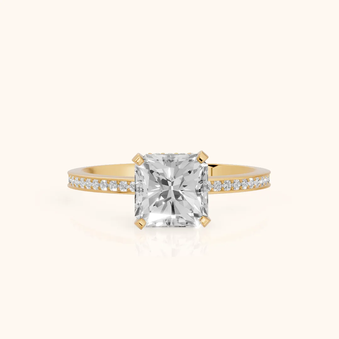 Naia Hidden Halo Radiant Diamond Engagement Ring in Yellow Gold — view 2