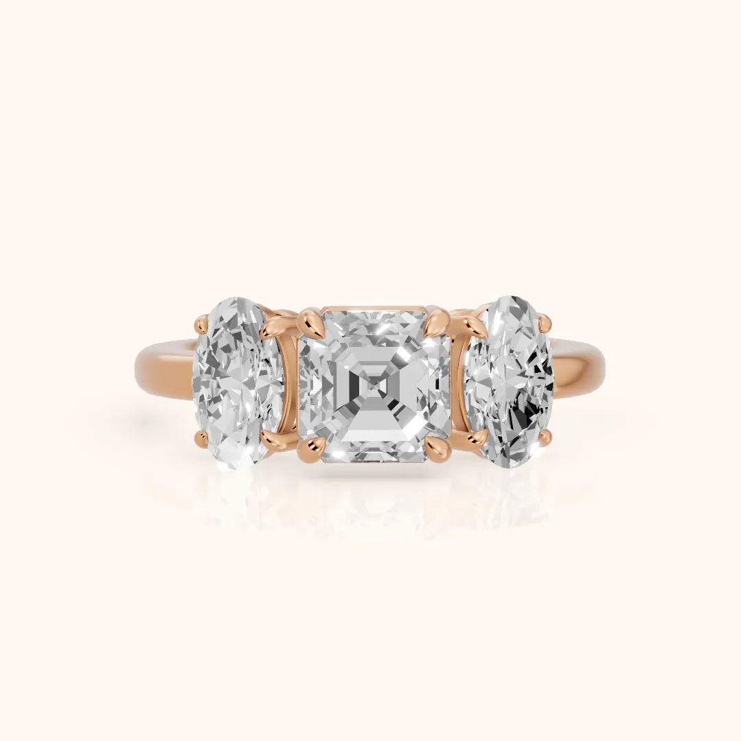 Lila Three-Stone Asscher Diamond Ring in Rose Gold — view 2
