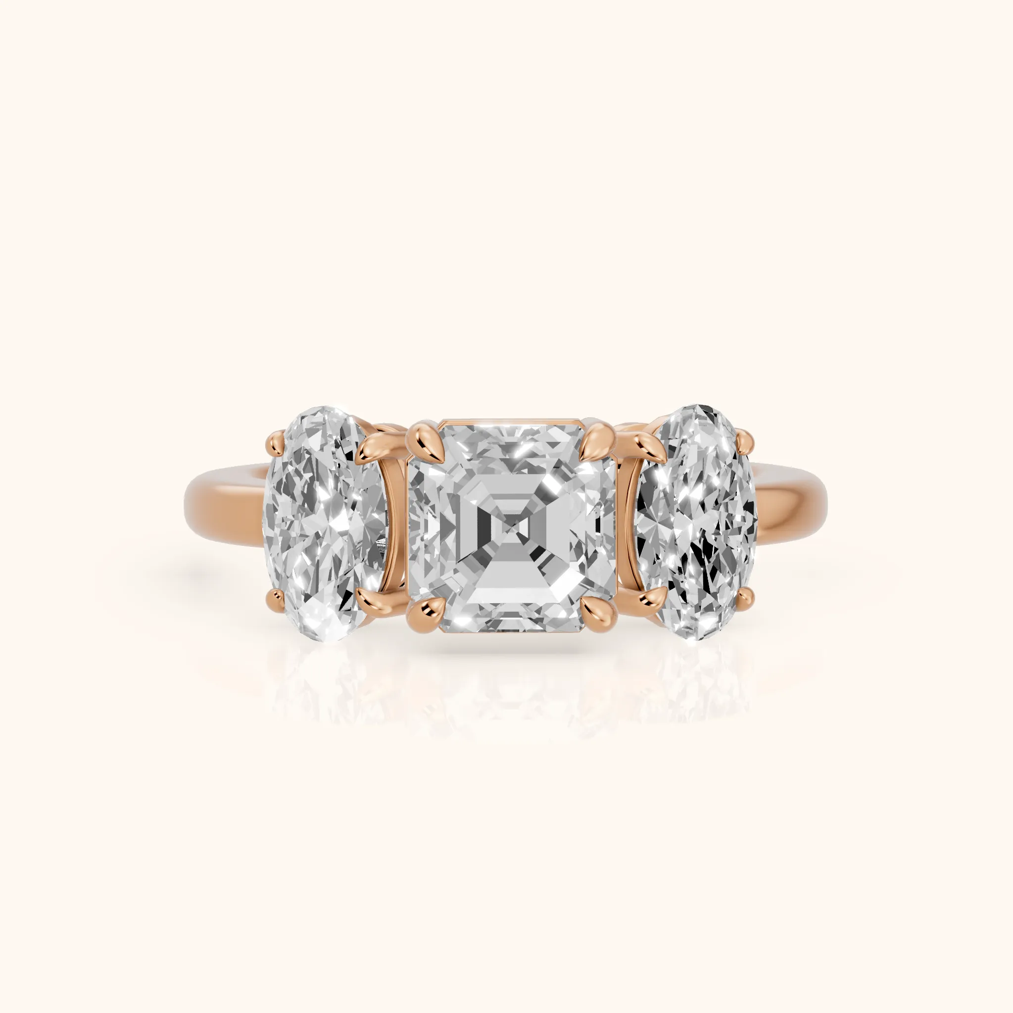 Lila Three-Stone Asscher Diamond Ring in Rose Gold — view 1