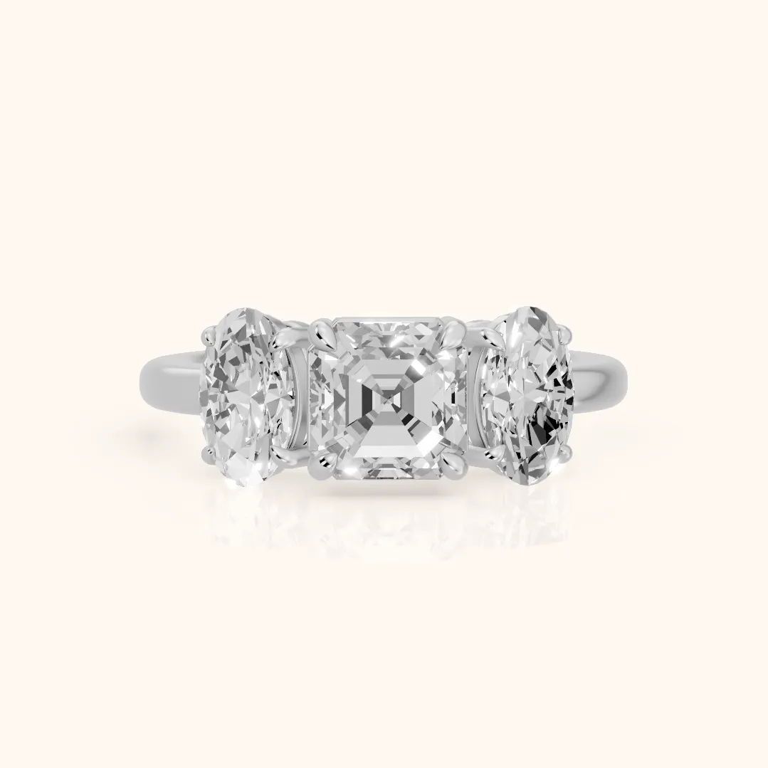Lila Three-Stone Asscher Diamond Ring in Silver — view 2