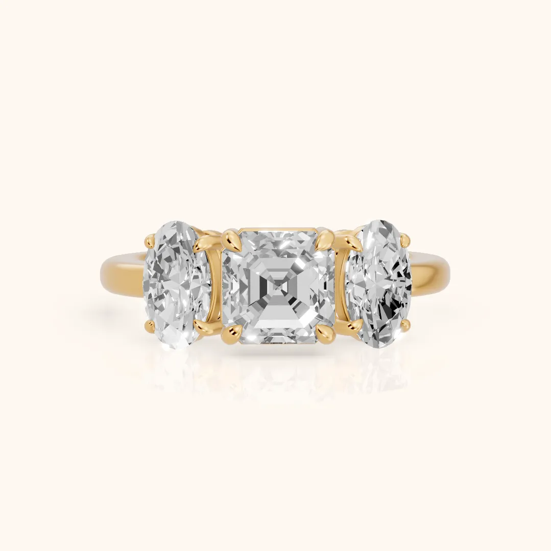 Lila Three-Stone Asscher Diamond Ring in Yellow Gold — view 2