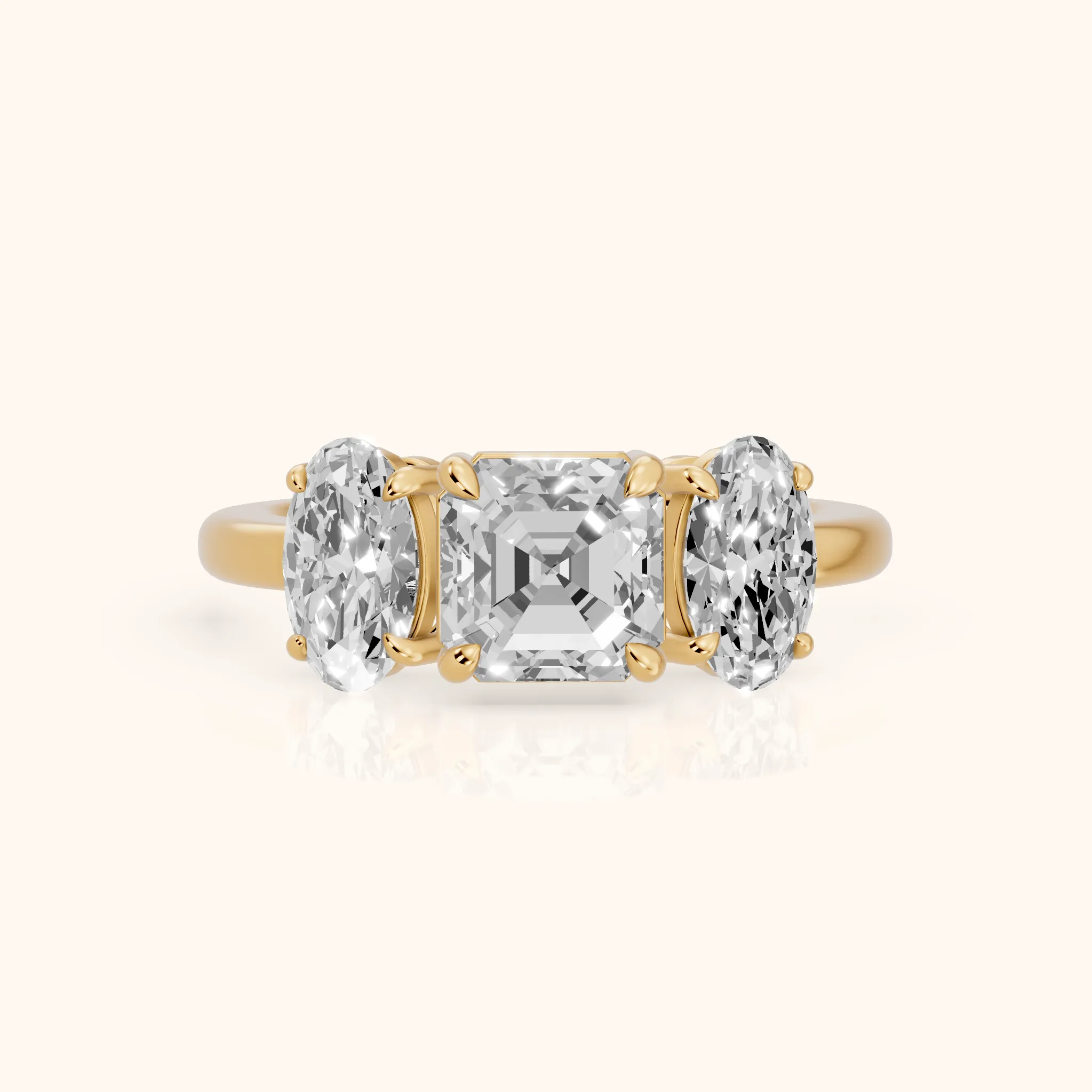 Lila Three-Stone Asscher Diamond Ring in Yellow Gold — view 1