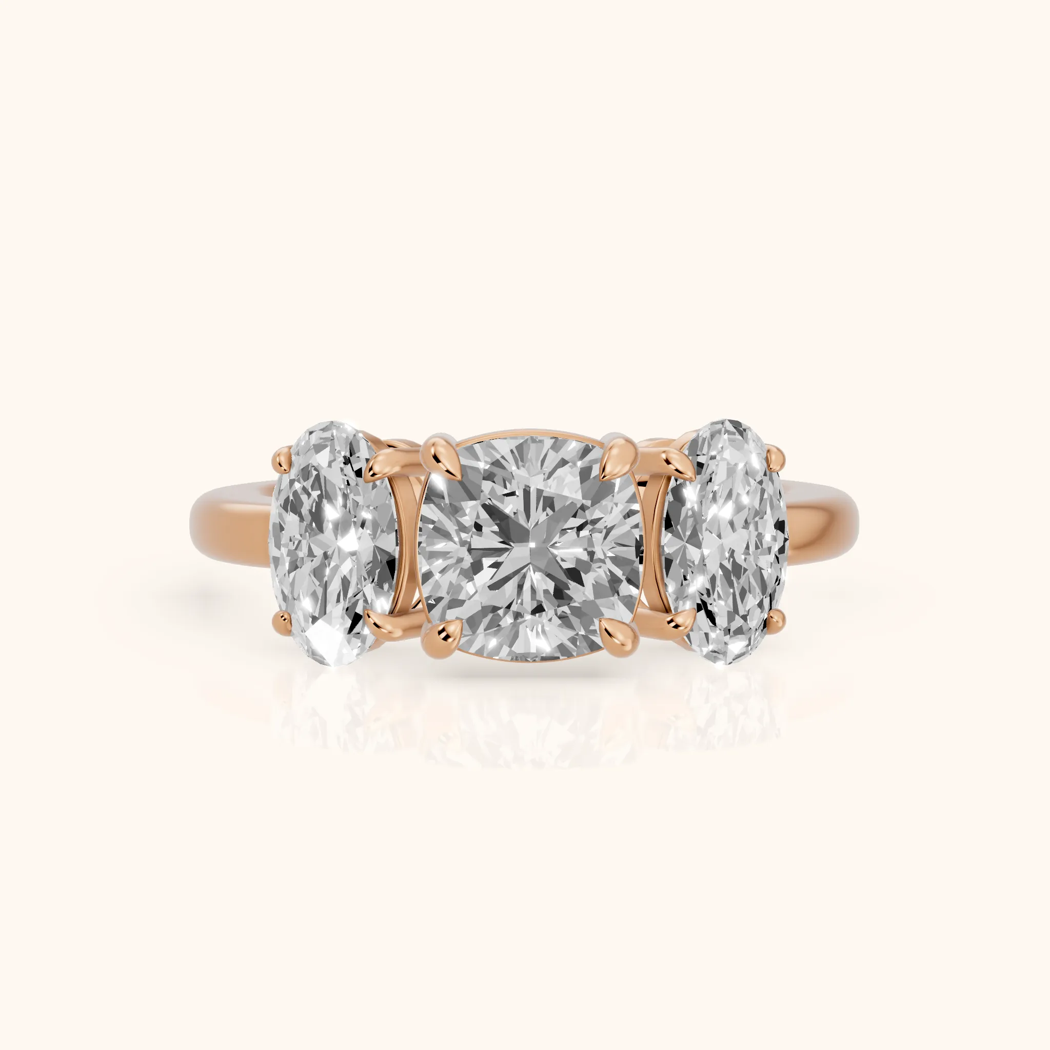 Lila Three-Stone Cushion Diamond Ring in Rose Gold — view 1