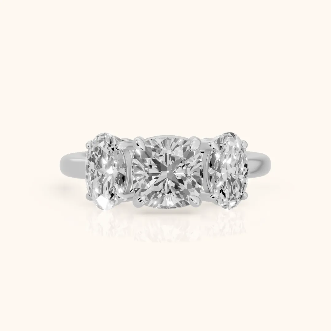 Lila Three-Stone Cushion Diamond Ring in Silver — view 2