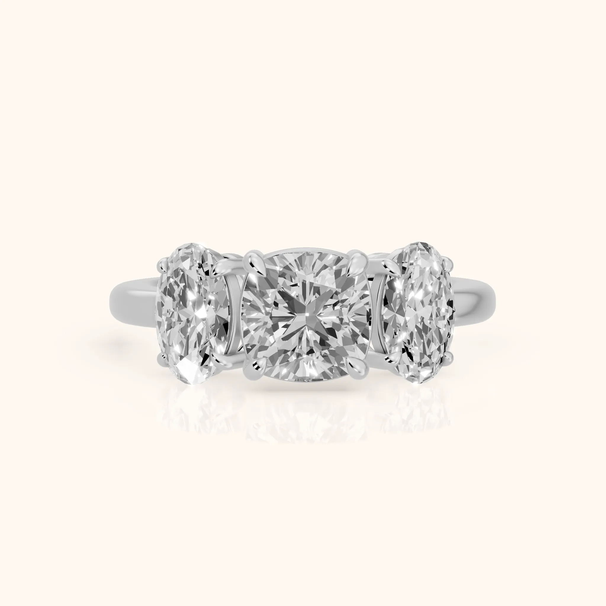 Lila Three-Stone Cushion Diamond Ring in Silver — view 1