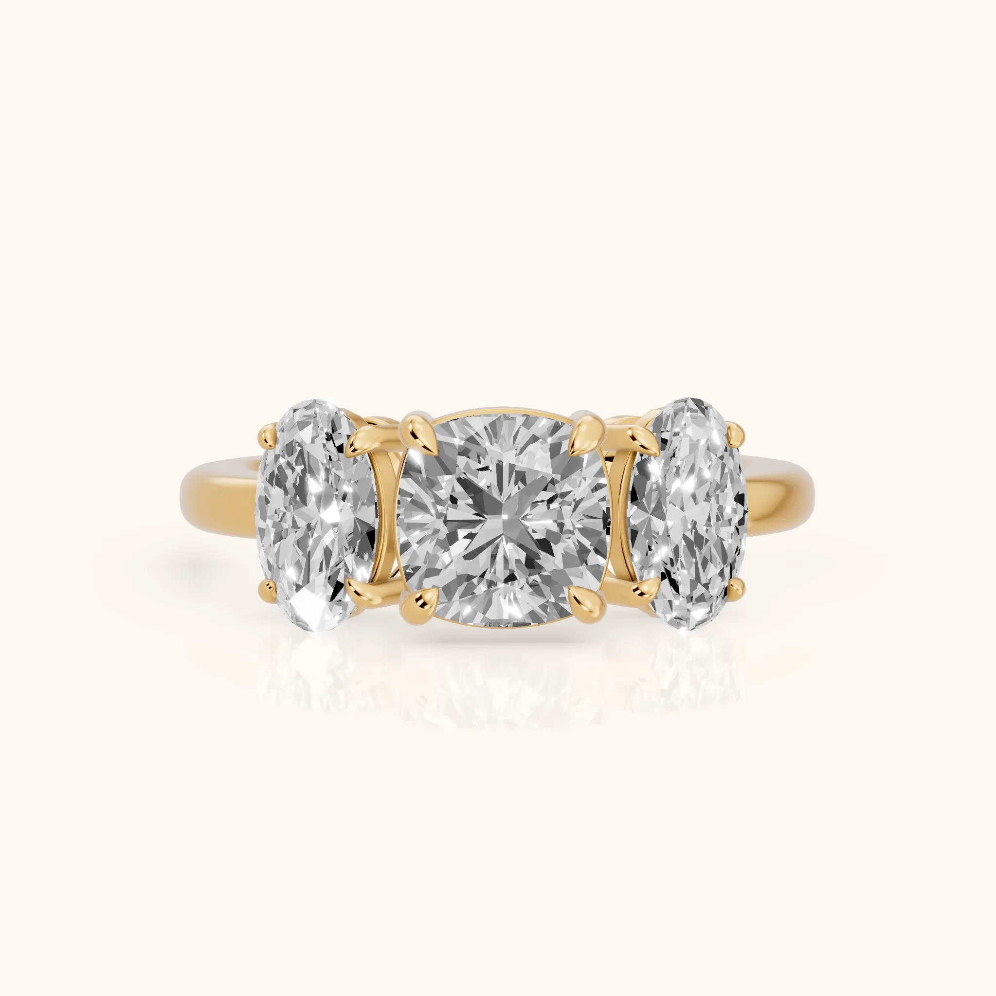 Lila Three-Stone Cushion Diamond Ring in Yellow Gold — view 1