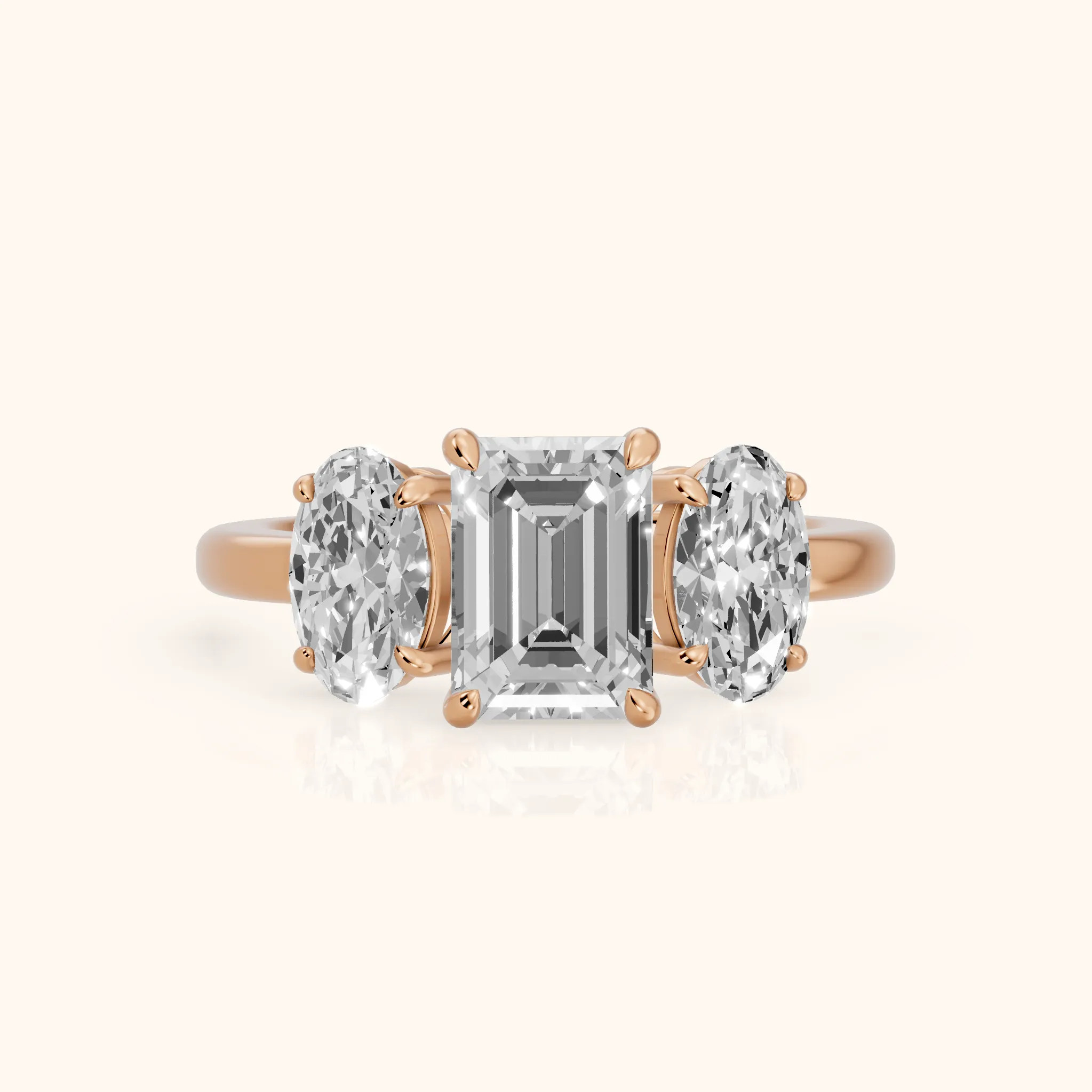 Lila Three-Stone Emerald Diamond Ring in Rose Gold — view 1