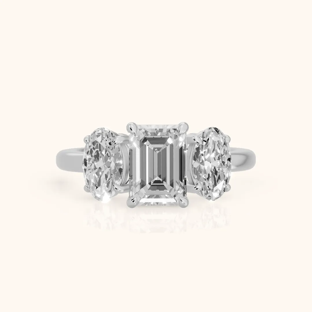 Lila Three-Stone Emerald Diamond Ring in Silver — view 2