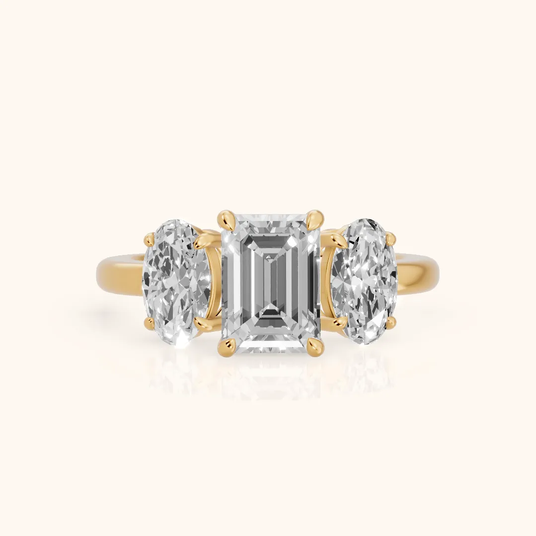 Lila Three-Stone Emerald Diamond Ring in Yellow Gold — view 2