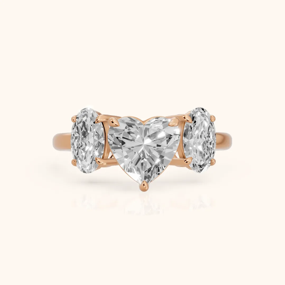 Lila Three-Stone Heart Diamond Ring in Rose Gold — view 2